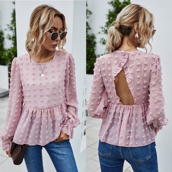 Tops - Blush dot open back Peplum Blouse